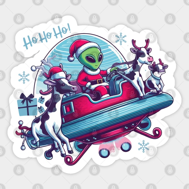 Extraterrestrial Christmas. Alien Santa Claus. Santa's sleigh. Sticker by Ideas Design